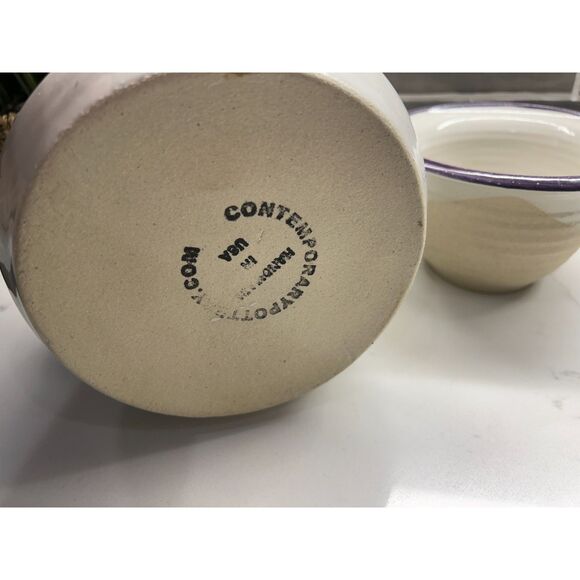 VINTAGE Contemporary Pottery Dip Chiller/Warmer Irises 3 pcs With XL Chip Tray - Picture 6 of 12